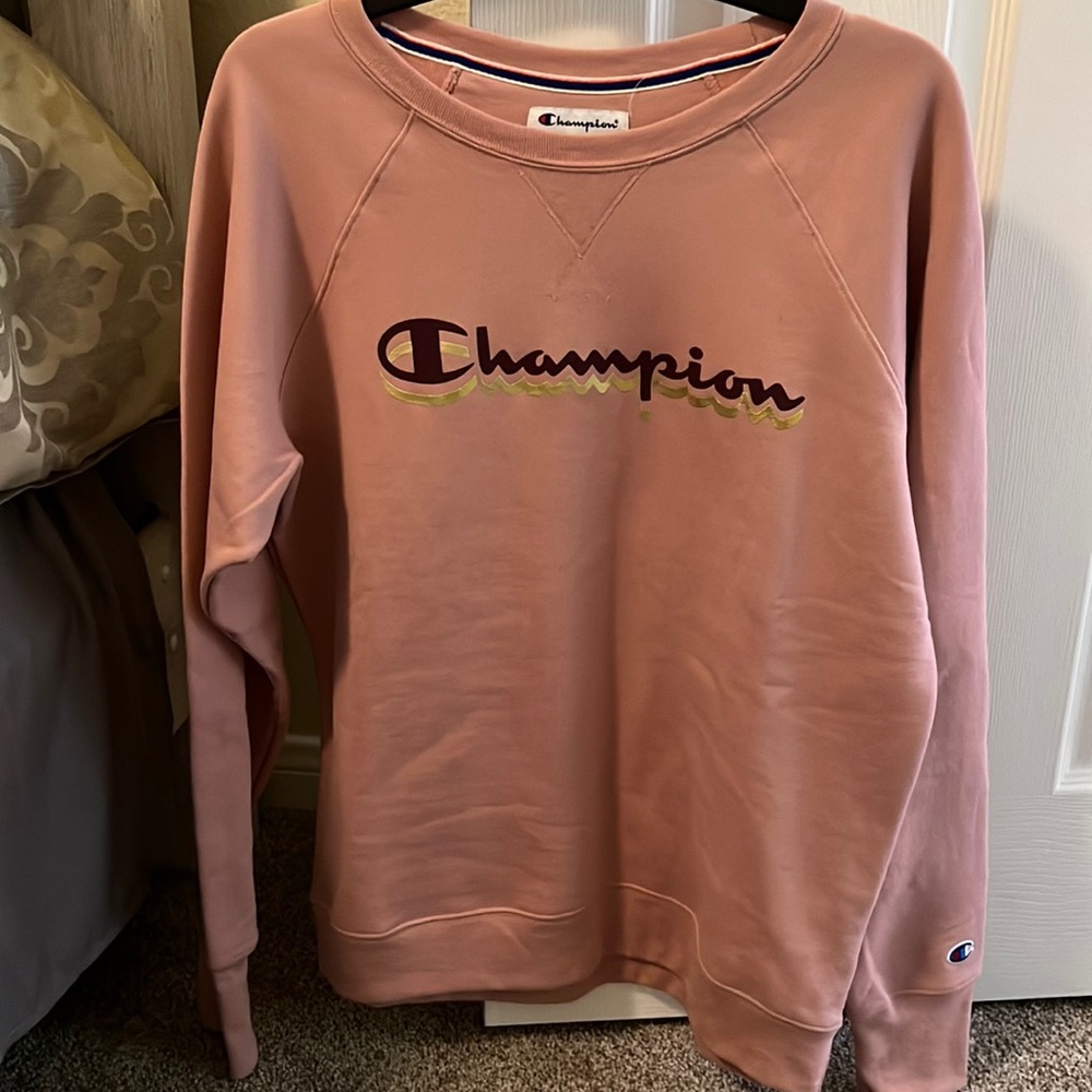 Champion Mauve Pink Logo Sweatshirt Size Large Crewneck Pullover